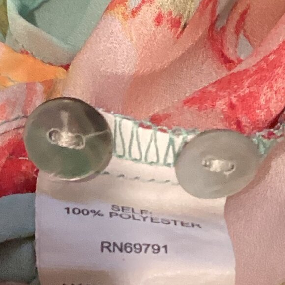 Fig & Flower Floral Button V-Neck Balloon Sleeve Top S 71i - Picture 6 of 7